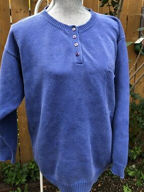 Vintage Santa Barbara Crewneck Henley Sweater Indigo Blue Coastal Grandma